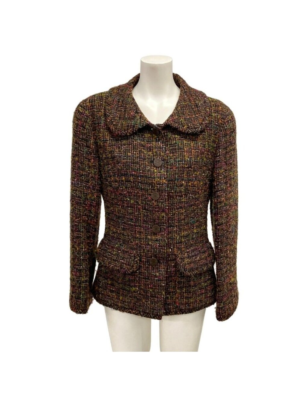 Chanel Jacket S Brown Black Multi Tweed Wool